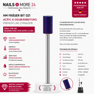 HM Fräser Bit 021 | Acryl & Gelbearbeitung | Premium Line ZYM66051B